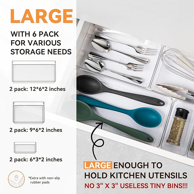 Criusia 20 Pack Drawer Organizer Clothes with 6 Pack Large Clear Plastic Drawer Organizer Trays