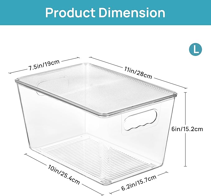 Vtopmart 10 Pack Clear Stackable Storage Bins with Lids and Handles, Large | BPA-free Plastic, Organize Vertically, For Pantry Kitchen Fridge Cabinet Closet Bathroom, Built to Last, Easy to Move