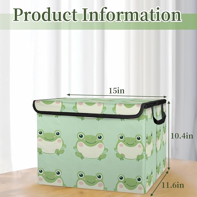 Cute Frog Storage Bins with Lids, Cartoon Animal Foldable Storage Boxes with Carrying Handle Organizer Containers Baskets Cube for Home Bedroom Closet