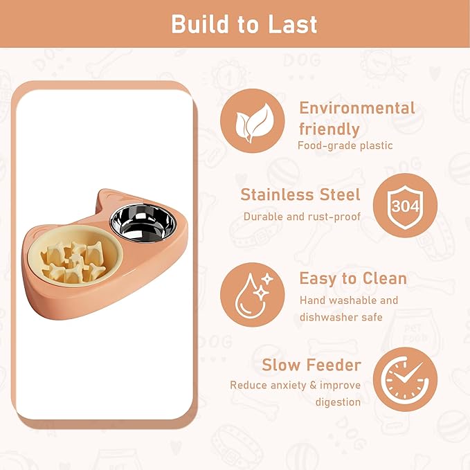 Slow Feeder Dog Bowls 4 in 1, Slow Feeder Bowl, Stainless Steel Water Bowl with Non-Slip Silicone Mat and Standard Bowl Set, Cat and Puppy Bowls Pet Dishes for Small Medium Breed Anti-Choking