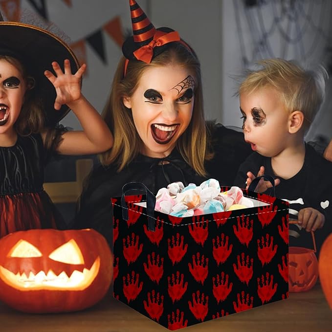 Halloween Ghost thriller basket,Empty Halloween basket,Horror and thriller decor,Trick or Treat Box for Boys and Girls,Horror decor(Handprint)