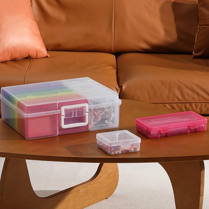 Plastic Storage Box Arts Plastic Container (6Medium Color+ 6Small Clear) | Multifunctional Design,Stackable,Clear,Versatile Organization,Space-Saving,Durable,Dust Protection