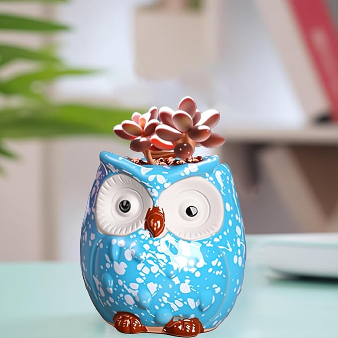 Ceramic Owl Shaped Pen Pencil Holder for Desk Decoration Accessories Owl Decor Makeup Brush Pen Cups Succulent Plant Pot Office School Ideal Gifts for Women, Mom or Birthdays