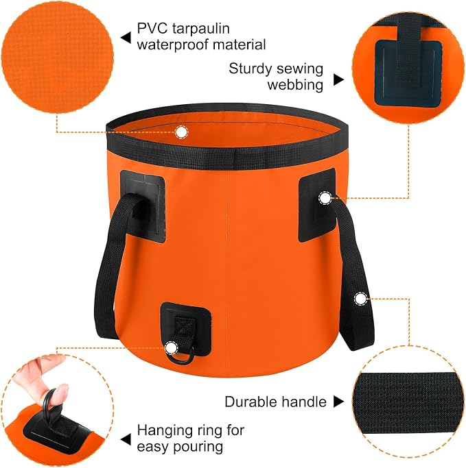 Collapsible Bucket with Handle, 3.2 Gallon Foldable Car Wash Bucket Cleaning Bucket for Fishing, Camping, Gardening, Storage, Portable Wash Basin for RV Household Essentials & Outdoor Supplies
