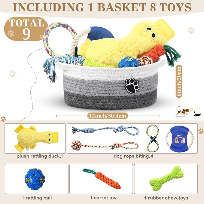 Zopeal Dog Toy Gift Basket Set for Puppy Birthday, Gray