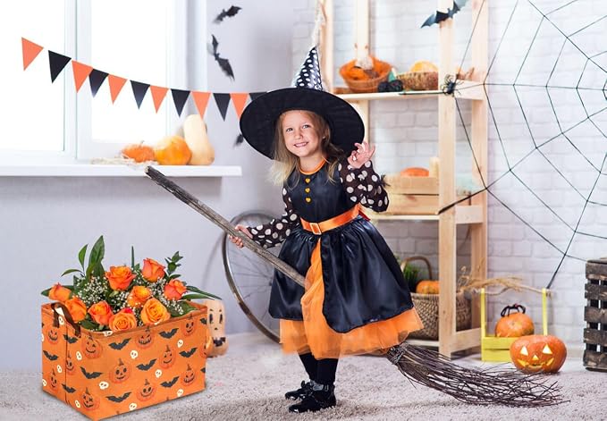 Rectangular Halloween Baskets,Pumpkin Basket for Kids with Handles. Candy Basket,Books Bins. (Halloween Pumpkin)