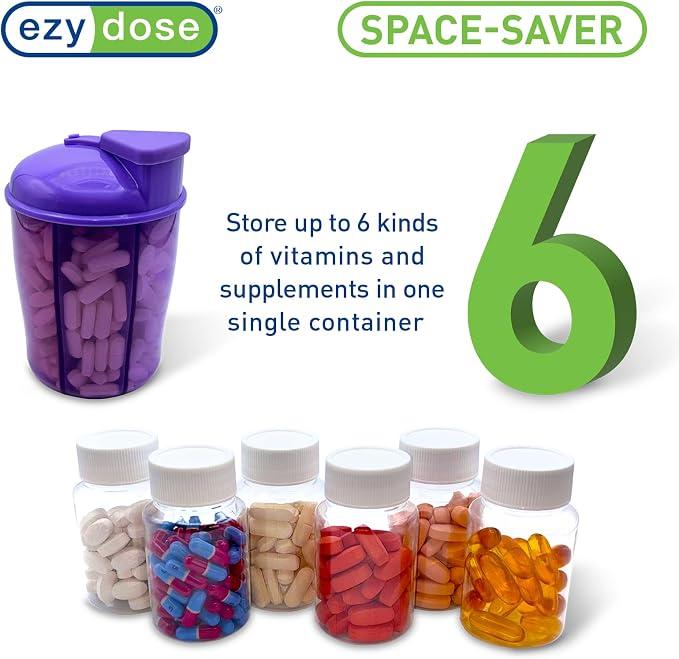 Ezy Dose 30-Day Vitamin Organizer, 6 Large Compartments, Blue, BPA-Free | Monthly Storage System Features Spacious Sections for Supplements, 6 Large Compartments for Organized Daily Routines