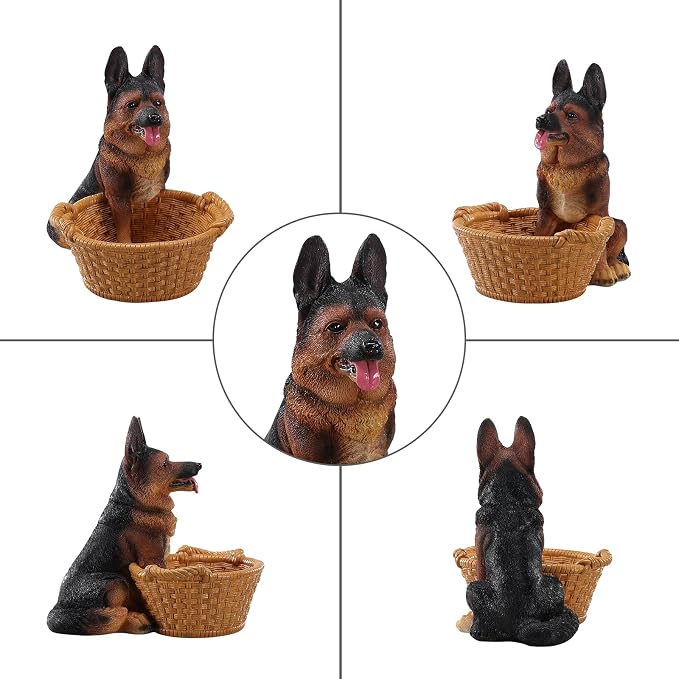 Cute German Shepherd Candy Bowl, Resin Dog Figurine Key Bowl for Entryway Table, Desktop Storage Basket Organizer for Desk, Unique Dog Lover Gift