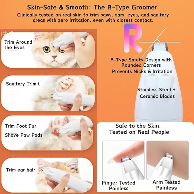 Dog Nail Trimmers and Dog Nail Grinder with 6 Lights, Quiet Dogs Grooming Kit with Cat Paw Clipper & Pet Paw File, Cordless Cat Nail Trimmer & Pet Nail Grinder for Large Medium Small Dog's Paw