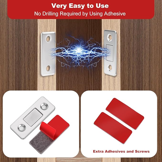 Cabinet Magnetic Catch 8 Pack Ultra Thin Cabinet Door Magnetic Catch for Drawer Magnet Adhesive Cabinet Latch Magnetic Closures for Sliding Door Closure Kitchen Closet Closer