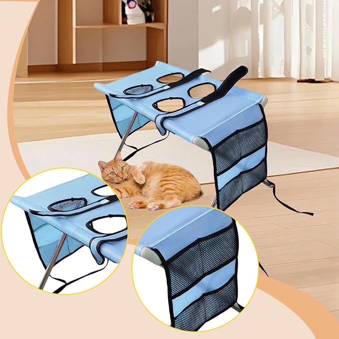 Fenteer Pet Grooming Table with Fix Straps Foldable Washing Station Grooming Stand Frame Animal Cleaning Accessories for Bathing Nail Trimming Suitable for, Blue