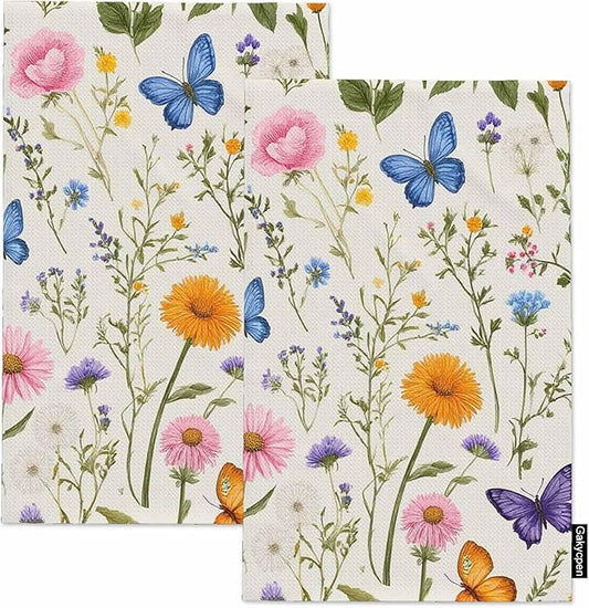 Vintage Floral Waffle Kitchen Dish Cloths Herbs Wild Flowers Botanical Colorful Ultra Soft Absorbent Quick Drying Dish Towels 16 X 24 Inches Set of 2