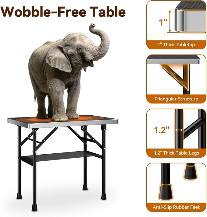 Dog Grooming Table with Arm, Hammock, Nooses, 35.5"L×23.6"W Tabletop | 30" H Foldable Heavy Duty Pet Grooming Station | Non-Slip Waterproof Tabletop | 33.5" H Adjustable Stainless H-Frame Arm