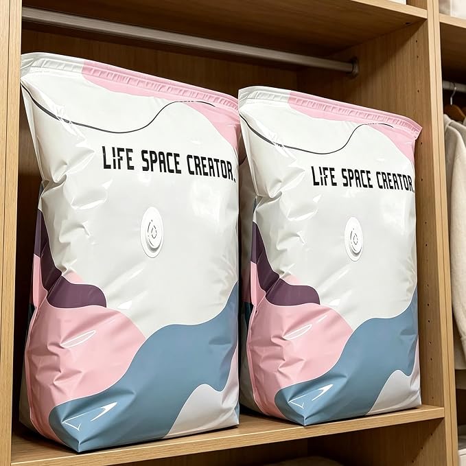 Vacuum Bags for Travel 2 Pieces No-Pump Luggage Compression Storage