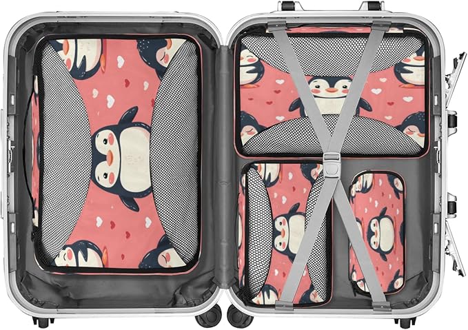 4 Set Packing Cubes for Travel, Animal Penguin Packing Cubes for Women, Travel Luggage Packing Organizers, Packing Cube Set, Cute Penguins