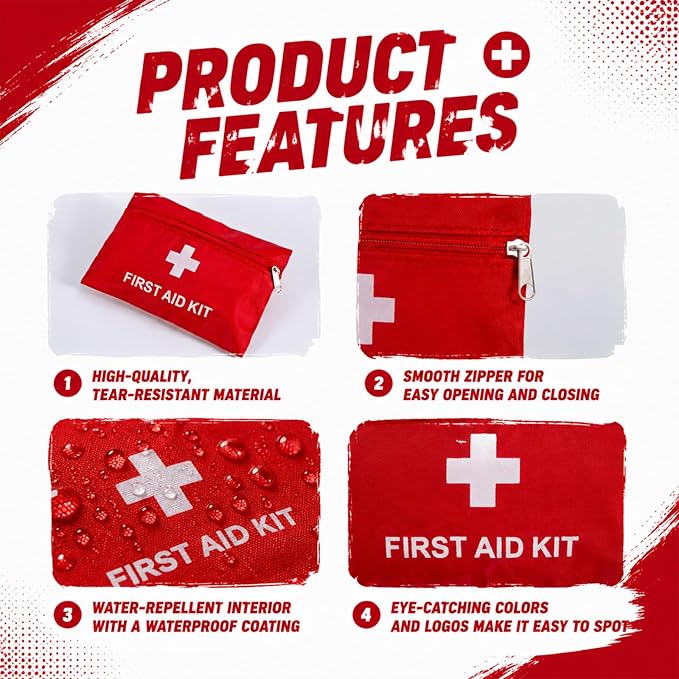 First Aid Bags Empty,Mini First Aid Pouch Empty,Mini First Aid Kit Bulk,Zipper Pouches for Emergency,Travel and Outdoor (Red 30 Pack, 4.3 * 6.3 inch)