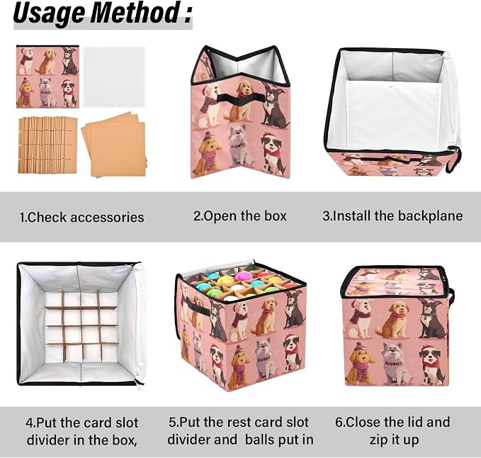 OTVEE Christmas Ornament Storage Box Holiday Decoration Organizer Stores upto 64 Holiday Ornaments Adjustable Dividers Tear-Proof Fabric Festive Pet Pattern