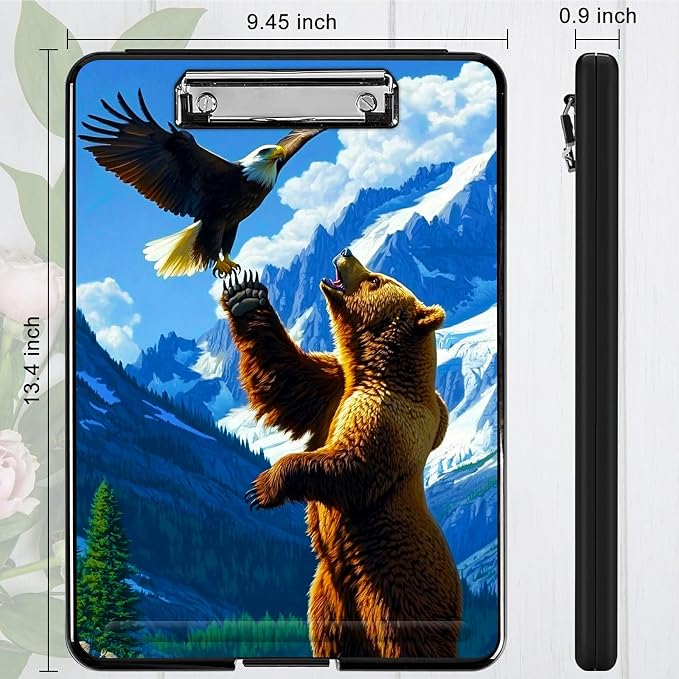 Bear and Eagle A4 Clipboard with Storage Pen Holder, Clipboards Organizer Nursing Clipboard Foldable File Folder Plastic Clipboard Folio Clip Board for Office Students Classroom Doctor