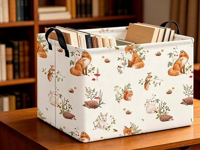 CLOCOR Rectangular Storage Basket,Collapsible Storage Bin,Waterproof Books Box(Fox)