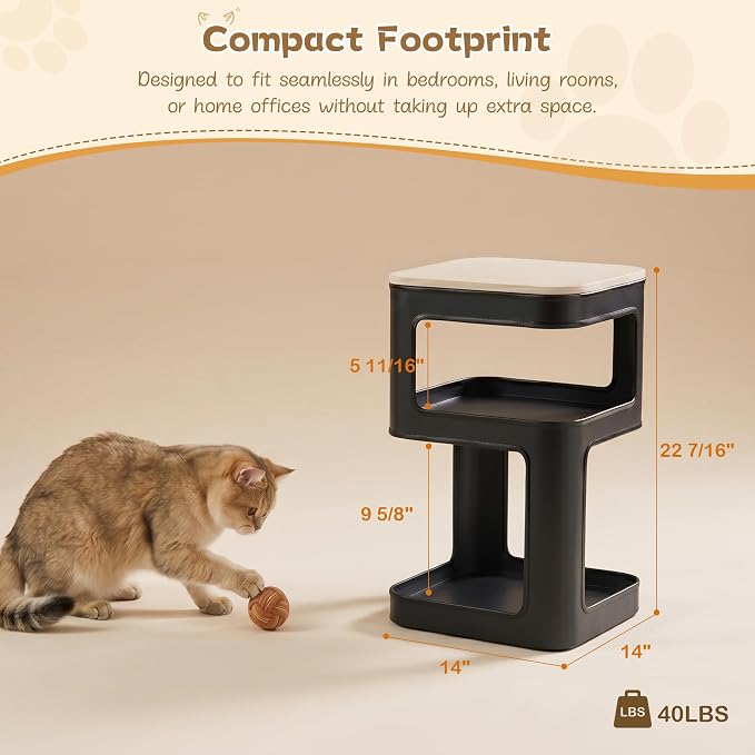 EUREKA ERGONOMIC Side Table Cat Beds, Square End Table with Cat House, Metal Nightstand with 3 Tier Storage, Modern Side Table End Beside Table for Living Room Bedroom Indoor, Easy Assembly, Black