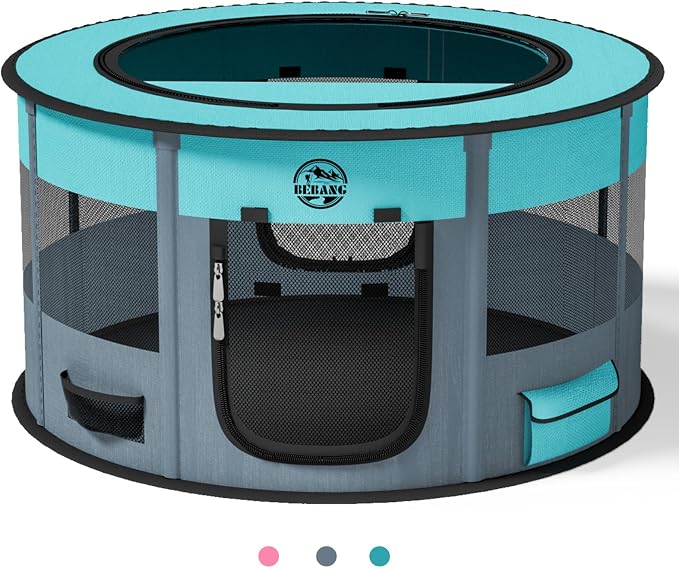 Dog Playpen for Puppies and Cats: Foldable Pet Pen with Dual Doors | Two Zippered Doors, 360° Mesh Windows, Removable Breathable Top, Spacious Interior