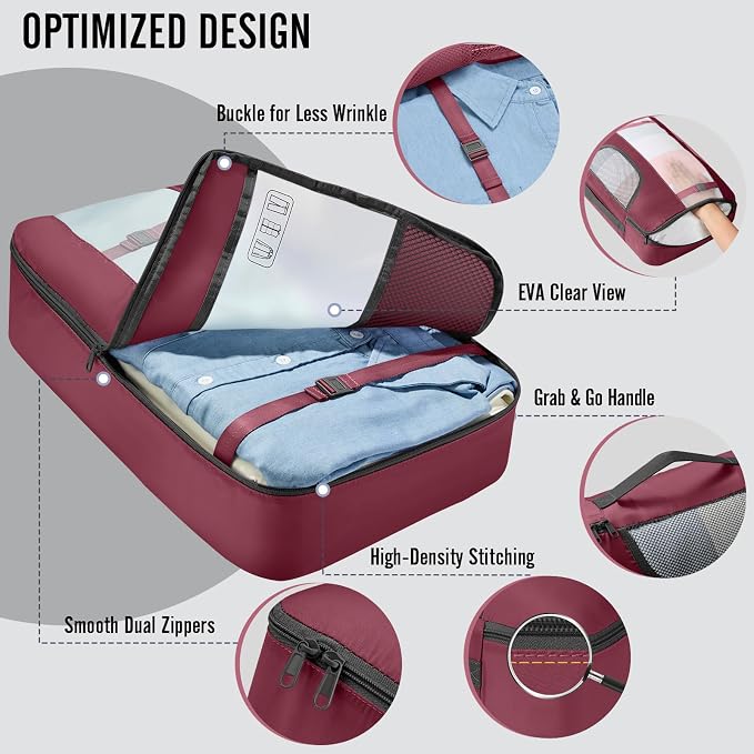 Veken 10 Set Packing Cubes for Travel Essentials, Suitcase Organizer Bags in 4 Sizes, Carry-On Luggage Accessories with Laundry Bag, Airplane Must Have with 99-Count Mesh Holes