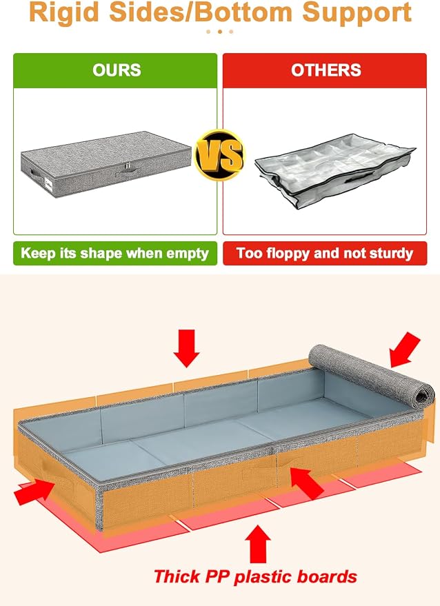 punemi 4 in High Sturdy Low Profile Under Bed Storage, 2 Pack, Grey | Shallow Clothes Storage Bins with Sturdy Side & Bottom, Slim Design,for Under Bed, Couch, Sofa, Crib & Dresser