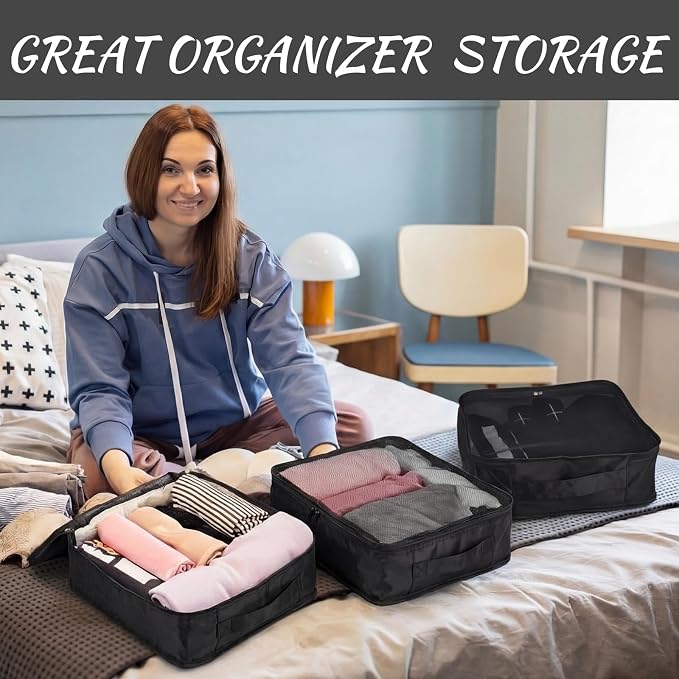 Silkfly 8 Pcs XL Packing Cube for Travel Luggage,Simple,Black | 17.7 x 13 x 4.7, Same Size, Black Suitcase Storage Organizer Set, Reusable Mesh Clothes Cube for Hiking Camp Family Accessory