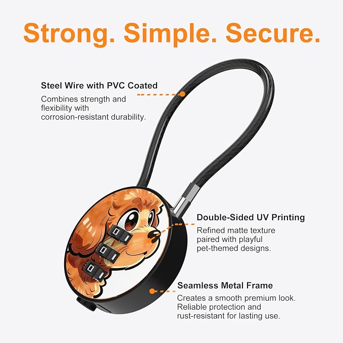 Small Combination Lock for Luggage, Gym Locker, Backpack Bag Zipper, Mini Combo Lock with Code, 5.12 Inch Steel Cable Padlock for Travel Suitcase (4-Dog, Mini)