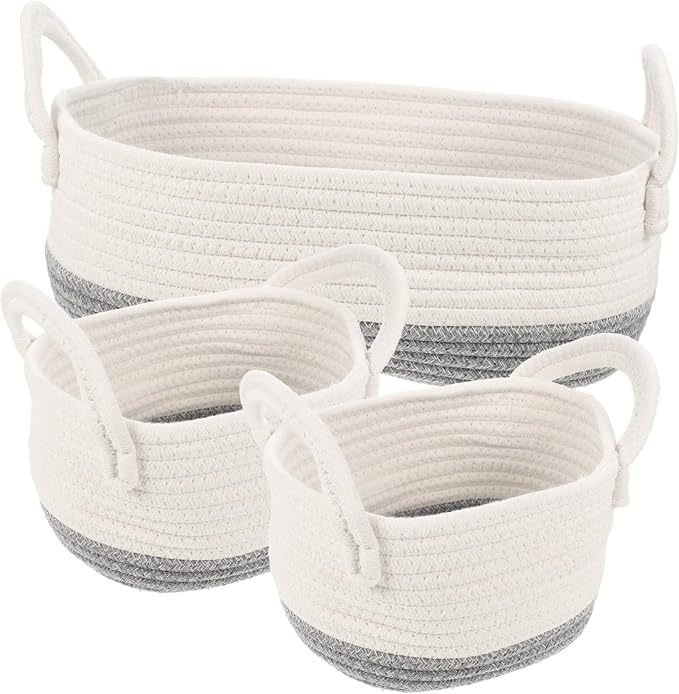 Alipis 3pcs Weaving Storage Basket for Pet Toys Household Pet Toy Holder Rope Design for Organizing Food Clothes
