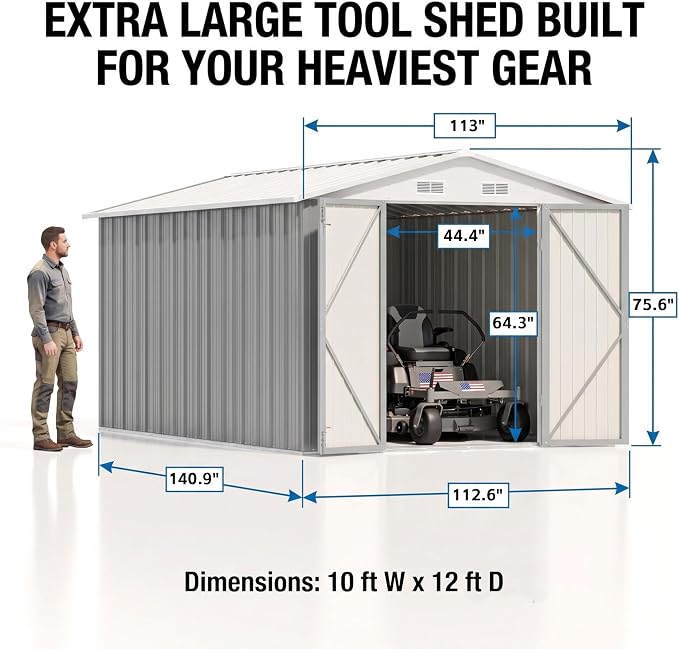 Devoko 8x12 FT Outdoor Storage Shed, Metal Tool Shed with Lockable Door&Slooping Roof, Outside Large Utility Storage for Garden Backyard Patio(Gray)