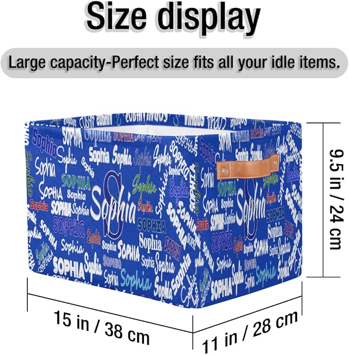 Custom Name Storage Bin, Personalized Rectangular Storage Basket with Handles for Organizing Boys Girls Toys Office Closet Shelf Baskets Royal Blue Solid Color