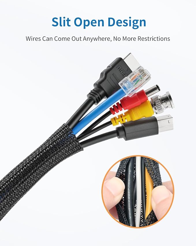 Yecaye 10ft - 1/2 inch Cord Protectors from Pets no Chew, Black | Split Cable Management Sleeves, Wire Loom Tubing for TV USB Cord Protector, Cord Covers for Pets Bite-Resistant