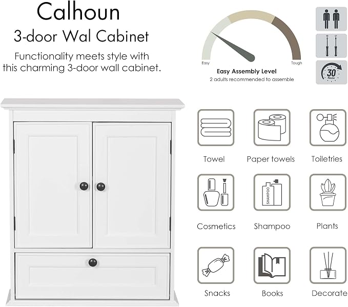 Spirich Bathroom Wall Cabinet, White Medicine Cabinet with Doors | Adjustable Shelf, Lower Tilt-Out Cube, FSC-Certified MDF, Space-Saving Concealed Storage for Toiletries, Towels, or Medicine