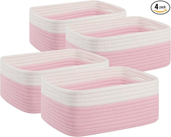 OIAHOMY 4 PACK 7L Storage Baskets for Organizing Storage Bins Pink | Small Bins for Shelves Small Storage Basket Shelf Baskets Organizer Baskets for Gifts Empty Cute Decorative Storage Bins