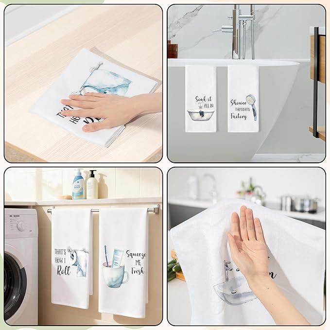 GROBRO7 Funny Sayings Hand Towel - 6Pcs Humorous Bathroom Decorative Polyester Soft Towels for Washroom Home Decor, Housewarming Hostess Gift for Friends
