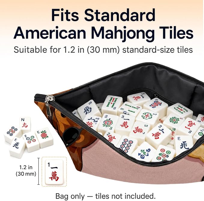 Funny Dog Lover Gifts Empty Mahjong Tile Bag 13x7.8 Inch | Pink Dog Printed Portable Travel Case Organizer Zipper Pouch for American Mahjong Tiles Game Night Accessories and Gifts
