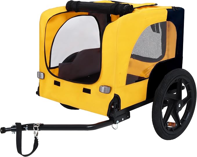 Pet Bike Trailer for Dogs, Foldable Dog Bicycle Trailer Carrier with Quick Release Wheels, Waterproof Oxford Fabric, Safety Leash & Reflective Lights for Small Medium Pets up to 66 lbs