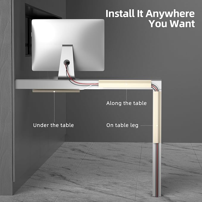 YECAYE 157in Cable Management, Cord Organizer,Easy Install Self-Adhesive Cord Hider, Cable Organizer, Cable Hider for Office Organization,Child & Pet Proof, Beige