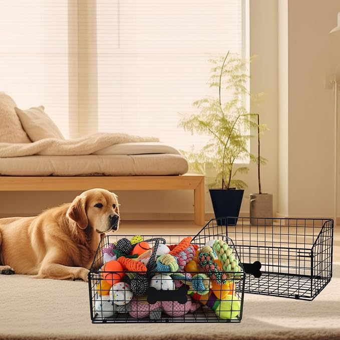 Geyecete 2 Pack Toy box for dogs large Dog Toy organizer Pet wire folding basket dog toy container dog toy box -Can be Personalized-Black