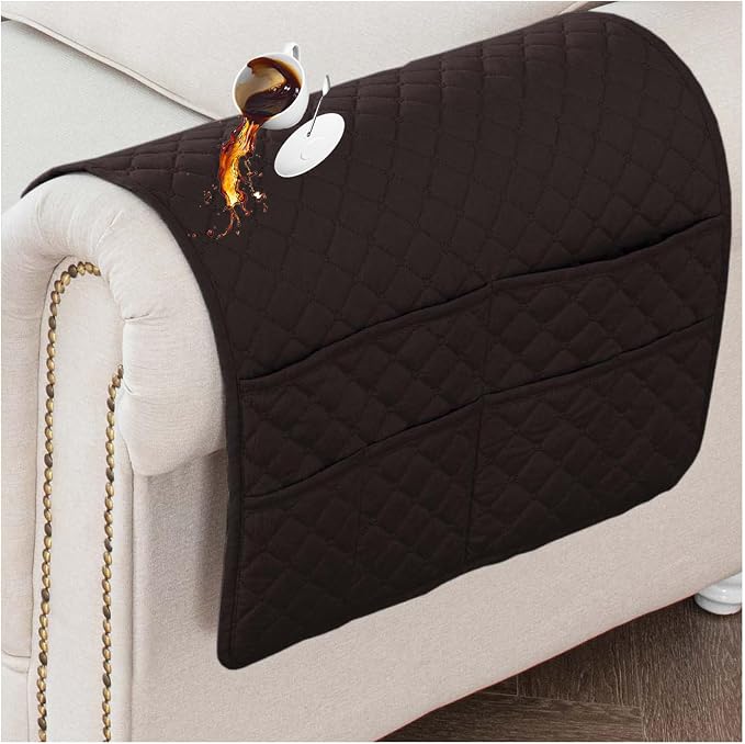 Large Polyester Armrest and Headrest Covers with 2 Pockets | Soft, smooth polyester resists daily wear nonslip silicone backing helps shield recliners and sofas from pet scratches