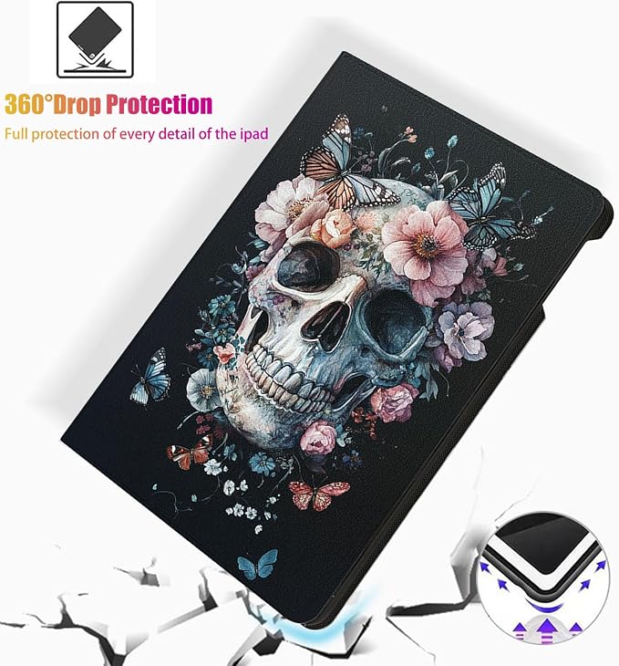 for Microsoft Surface Pro 11/10/9-13" 2024/2022 Tablet Case,Auto Wake/Sleep,Adjustable Stand Protective Cover - Skull Flower