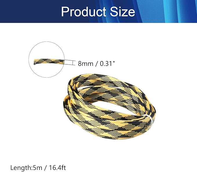 Jutagoss PET Expandable Braided Cable Sleeve, 16.4ft - 5/16 inch Black Yellow Cable Management Sleeve, Wire Loom Tube Cord Protector for USB Cable, Power Cord, Audio Video and More, 1Pc