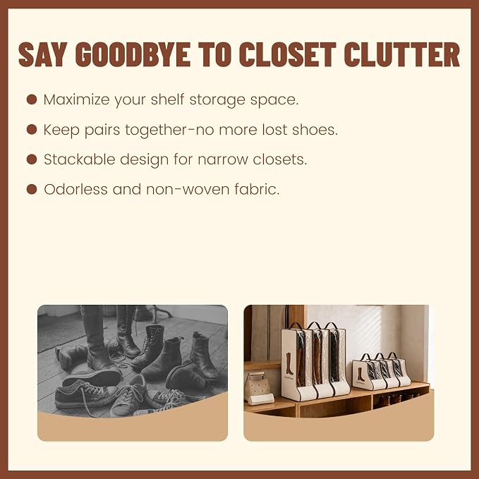 6Pack Beige Boot Storage Bag, Dustproof Boot Bags For Cowboy Boots, Boot Bags For Travel, Boots Protector Storage, Clear Boot Storage Bags for Under the Bed