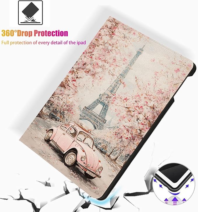 for Microsoft Surface Pro 8-13" 2021 Tablet Case,Auto Wake/Sleep,Adjustable Stand Protective Cover - Paris Cherry Blossom Eiffel Tower