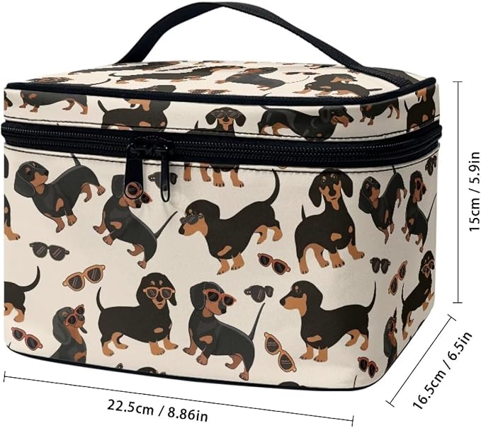 Dachshund Makeup Bag for Women Lightweight Multi-functional Cosmetic Bag Large Capacity Makeup Case Organizer with Handle for Travel Trip Daily