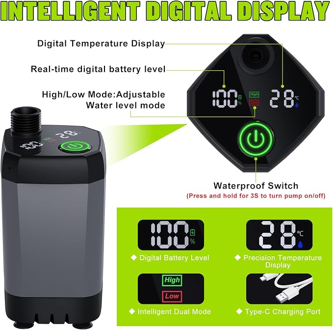 Portable Shower for Camping, [Long-Lasting] 6000mAh Rechargeable | Camping Shower with Intelligent LED Display, 4 Spray Modes, IPX7 Waterproof Outdoor Camp Pump for Hiking, Travel, Car, Pet