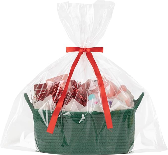 OIASKET Gift Basket Empty with Handle, Small Woven Baskets for Gifts Empty | 13.6"x10"x5.9", Baby Shower Toy Storage Baskets, Dog Toy Storage for Organizing, with Gift Bag Ribbon Tissue Paper