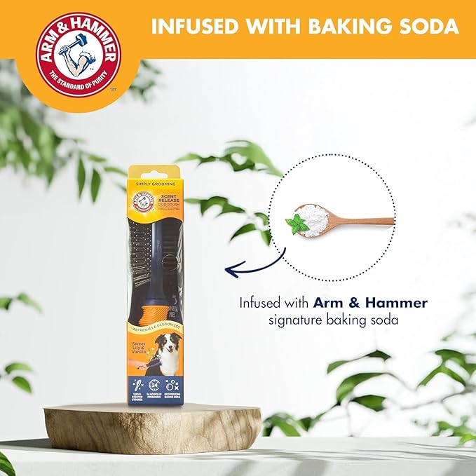 Arm & Hammer Deodorizing 2-in-1 Pin & Bristle Dog Brush, Fragrance Transfer Technology with Baking Soda, Detangling & Shedding, Dog Grooming Brush for Long Hair, Sweet Lily & Vanilla Scent - 2 Pack