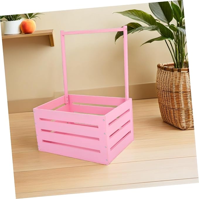 UPKOCH Wooden Storage Crate with Handle Versatile Organizer for Shower Newborns Dolls Pets Space Efficient Pink Storage for Parents
